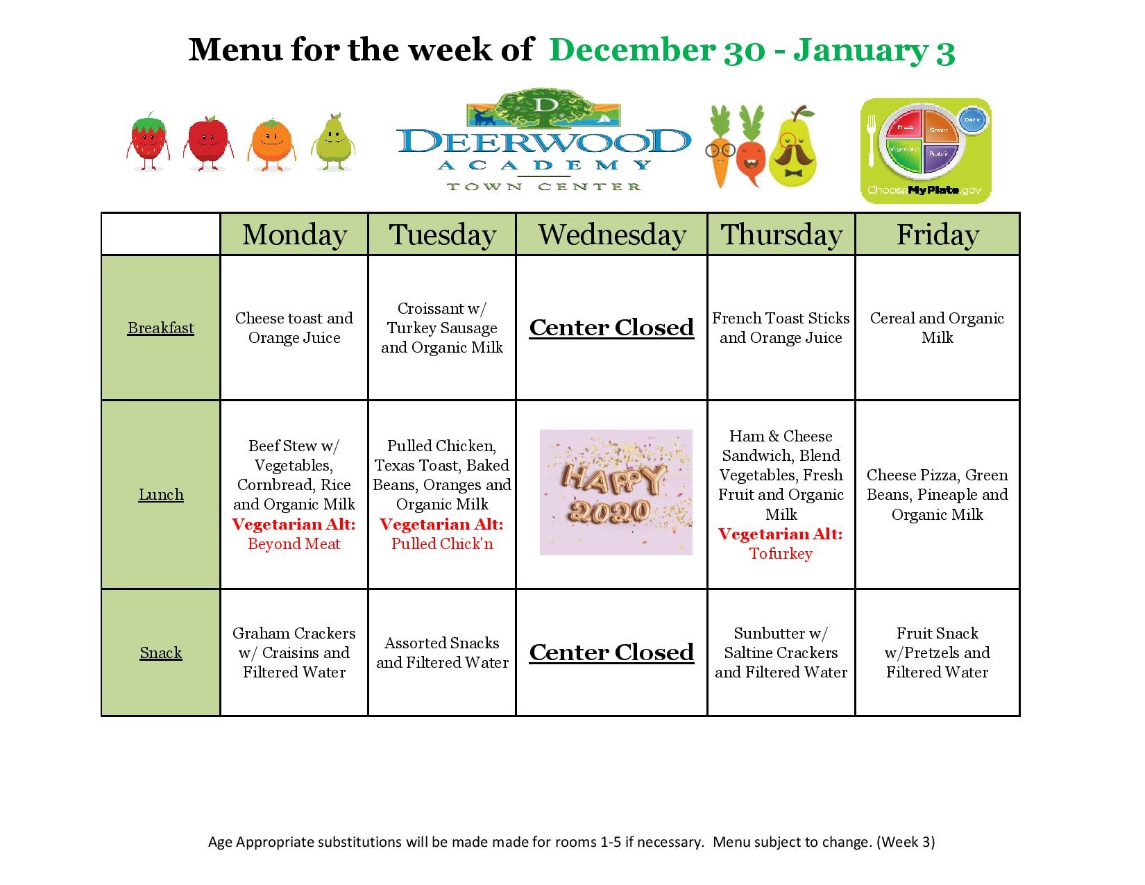 6 week cycle school menu calendar