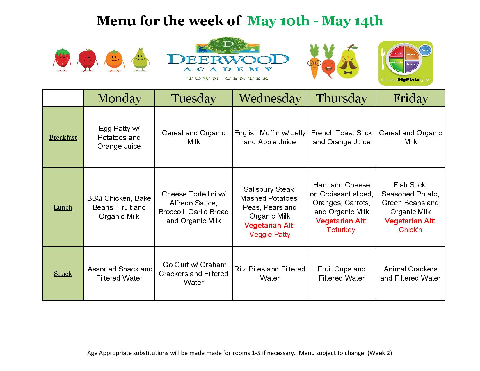 Calendar & Lunch Menu – Deerwood Academy