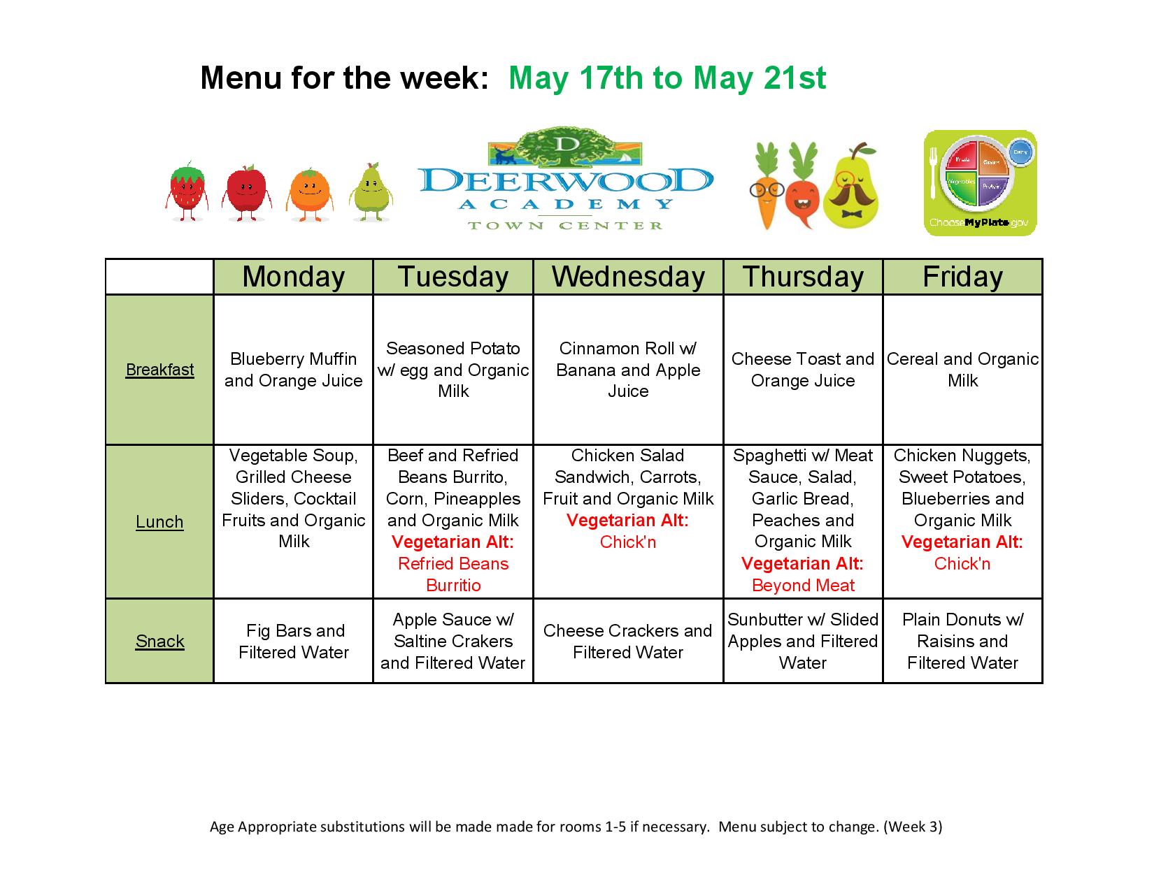 Calendar & Lunch Menu – Deerwood Academy